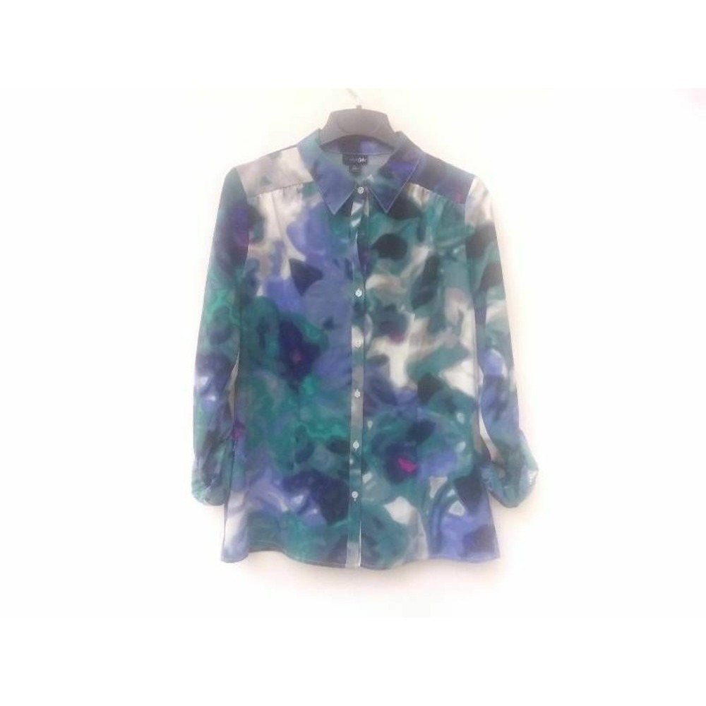 East 5th Womens Button Front Shirt Blue Mystic Floral Collar Long Sleeve L New